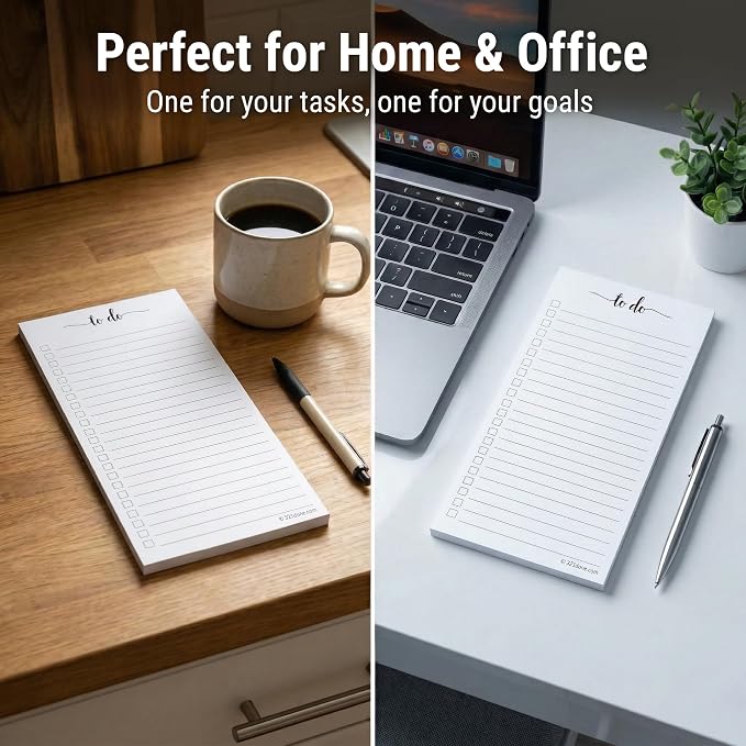 321Done To Do List Notepad, Skinny 3.7x8.5 Inches, 2-Pack, 50 Sheets Each | Made in USA - Slim College Ruled Checklist Pads for Tasks, Errands and Groceries, Thick Bright White Paper, Tear-Off Sheets
