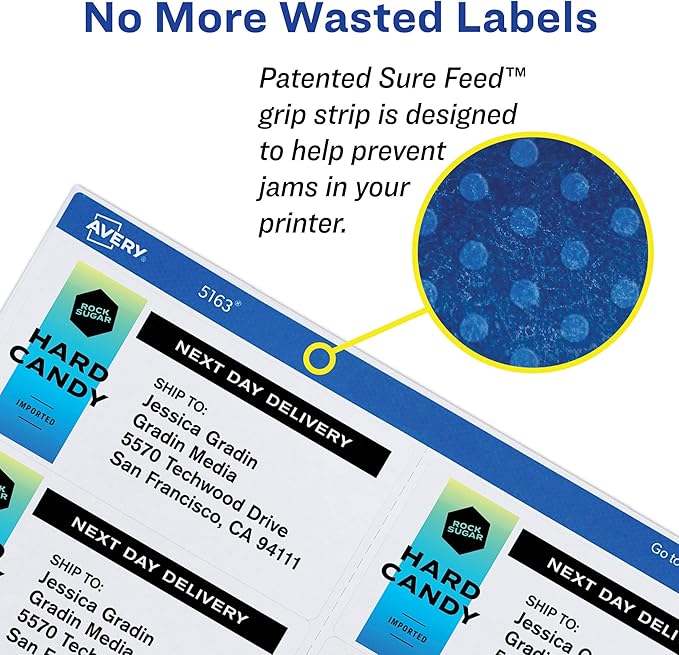 Avery Print-to-the-Edge Printable Shipping Labels, 4.75" x 7.75", Matte White, Sure Feed Technology, Laser & Inkjet Compatible, 50 Blank Labels, Great for Mailing, Branding, and More (6876)