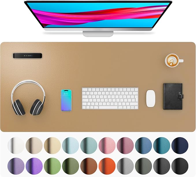 Aothia Faux Leather Desk Mat for Keyboard & Mouse (Khaki, 36" x 17") | Large desk mat for keyboard, mouse and laptop, creating a clean, organized workspace for work, study and everyday use