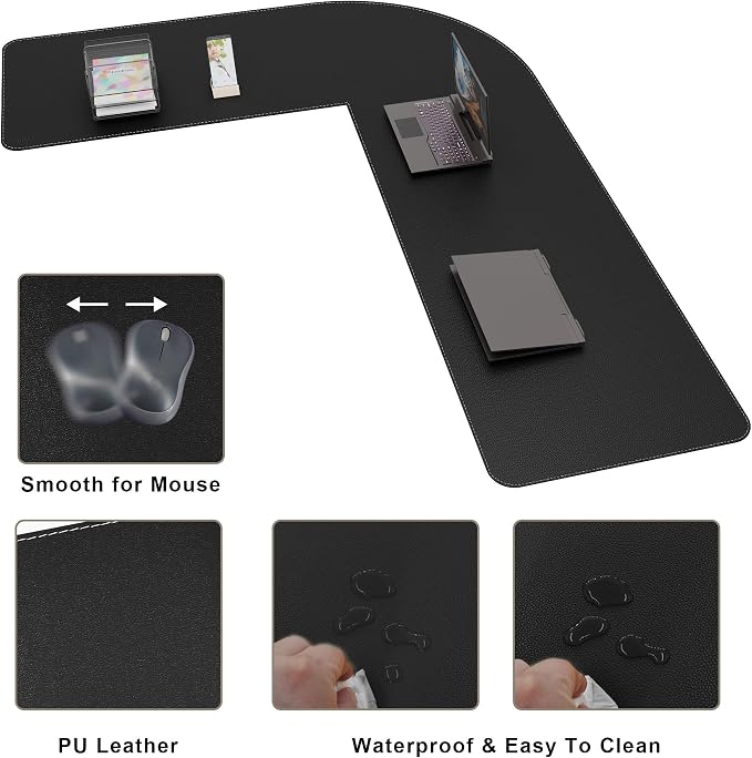 Mydours 61" x 77" x 24" L Shape Desk Pad Gaming Mouse Pad Dual-Sided Black | Extra Large PU Leather Corner Desk Mat XXL Computer keyboard Mat Waterproof Protector For Home Office Computer Gaming