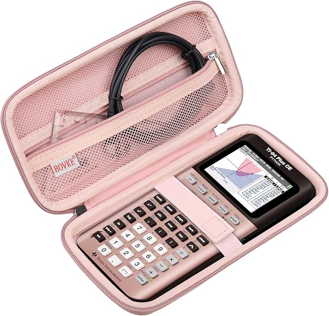 BOVKE Case for TI-84 Plus CE/TI-84 Evo/TI-84 Plus/TI-83 Plus/CE Calculator | Texas Instruments TI-84 Plus CE/TI-84 Evo/TI-84 Plus/TI-83 Plus Color Graphing Calculator Shockproof Carrying Case, Rosegold