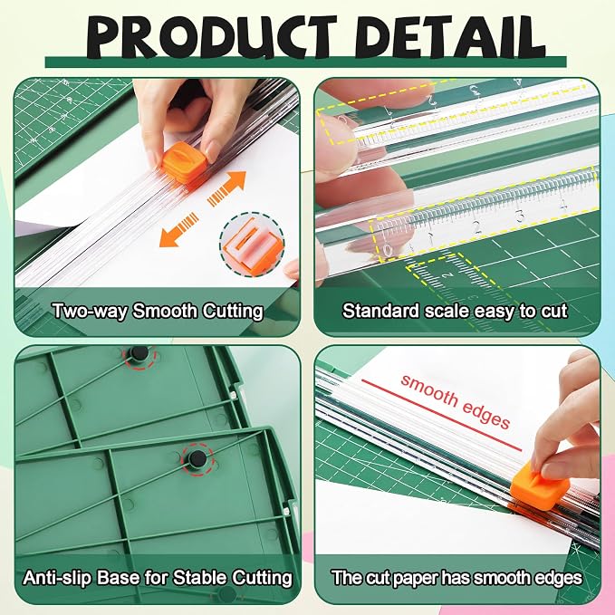 6 Pcs Paper Cutter A4 Size (12 Inch) Bulk Includes 25 Blades Sliding Paper Trimmer with Side Ruler for Scrapbooking Craft Coupon Label Cardstock Photos for Office Administrative Classroom