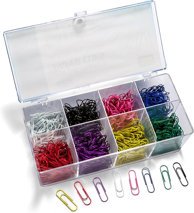 Officemate 97228 Plastic Coated Paper Clips, No. 2 Size, Assorted Colors, 800/Pack