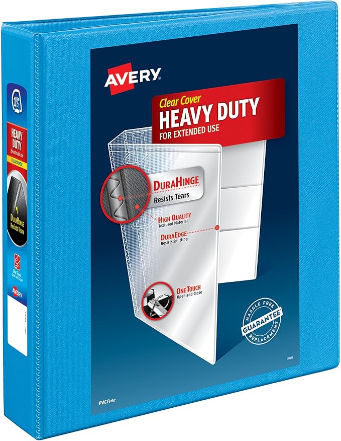Avery Heavy-Duty View Binder, 1.5" Slant Rings, 1 Light Blue Binder | For Heavy School, Home and Office Use, DuraHinge Tear-Resistant Spine, DuraEdge Split-Resistant Sides, Linen-Texture Finish