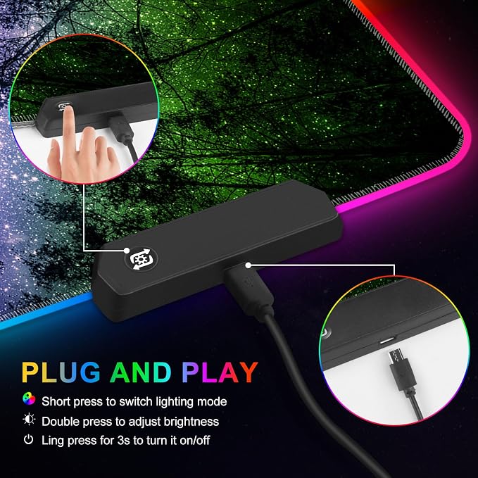 Gaming Mouse Pad RGB Starry Sky, Forest Large Mousepad with Non-Slip Rubber Base, Cool XXL Computer Desk Pad, 35.4 x15.7In Big Gaming LED Light Up Mouse Pad for Gamer