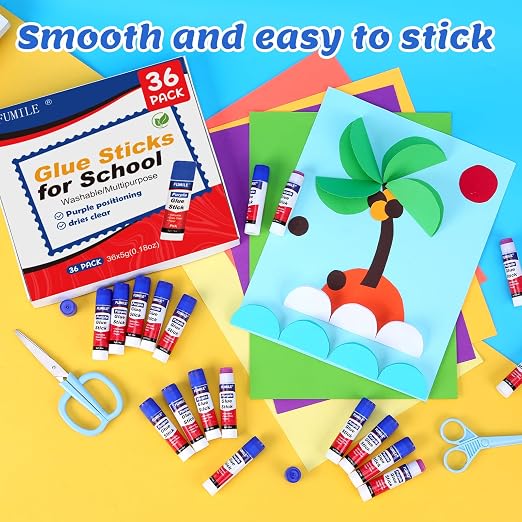 36 Pack Glue Sticks Bulk for Kids, Disappearing Purple Glue Sticks for Classroom and Teacher Supplies.0.18 OZ kids glue Dries Clear, Non-Toxic, Washable, Back to School Supplies and Student Must Haves