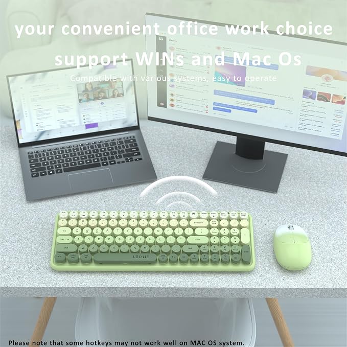 UBOTIE Wireless Keyboards and Mouse Combo (Green Gradient) | Colorful Gradient Rainbow Color Retro Typewriter Flexible Keyboard, 2.4GHz Connection and Optical Mouse for PC Wins Mac