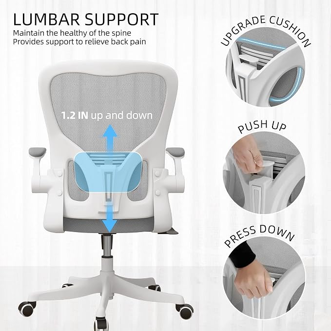 Monhey Ergonomic Office Chair, 90°-125° Tilt Back Home Desk Chair with 360° Swivel & Mute Wheels, High Back Mesh Computer Chair for Adults with Lumbar Support, 330 LBS Capacity (01White+Gray)
