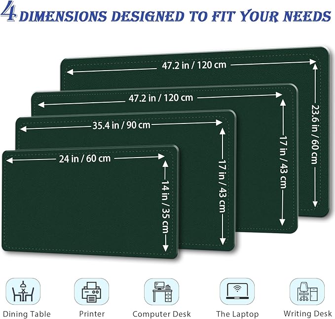 Non-Slip Desk Pad, 24" x 14" Large Mouse Pad, PU Leather Desk Mat with Suede, Laptop Desk Pad, Waterproof Keyboard Pad, Desk Blotter for Office/Home/Decor (Dark Green)