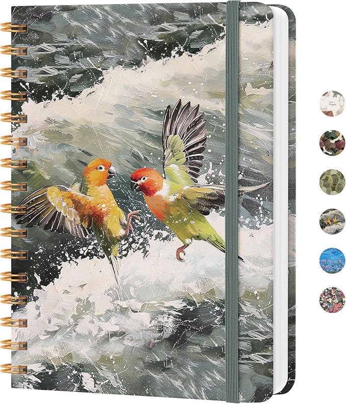 CICPAP Lined Spiral Journal Notebook, A5 College Ruled Notebook for Journaling, Note-Taking, and Daily Planning, Durable Hardcover with an Elegant Design, Parrot