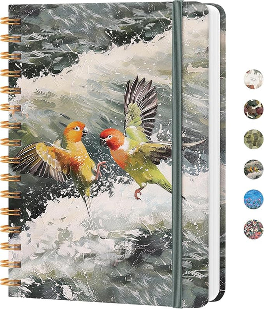 CICPAP Lined Spiral Journal Notebook, A5 College Ruled Notebook for Journaling, Note-Taking, and Daily Planning, Durable Hardcover with an Elegant Design, Parrot