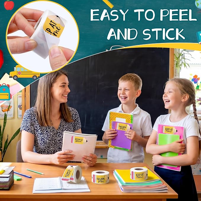 600 Pcs Take Home Return to School Labels,Pencil | 3 Rolls Thermal Printed, Student Homework Folder Stickers, Keep at Home Label, Classroom Office Organization