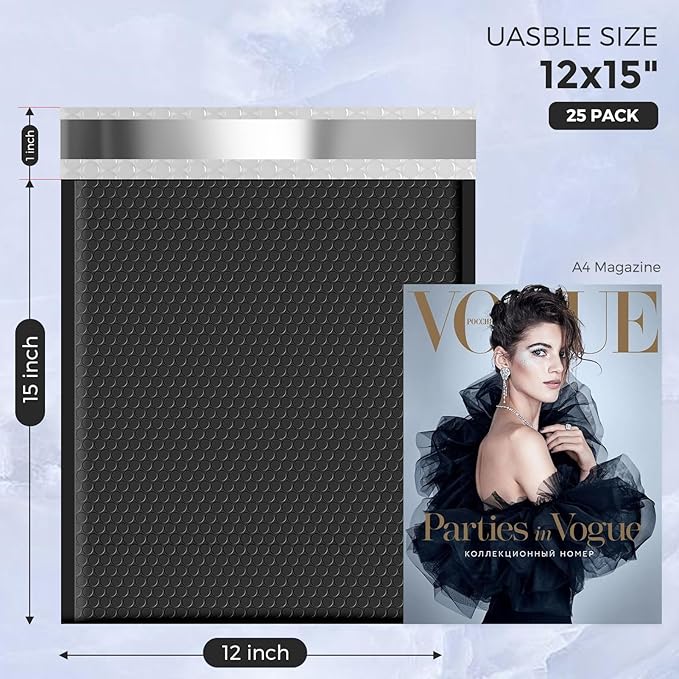 Metronic 120Pack Large Bubble Mailers 12x15 Inch Black Waterproof Padded Envelopes Opaque Bubble Mailer Cushioning Bubble Envelopes for Shipping Clothes, Books,Jewelry Makeup Supplies