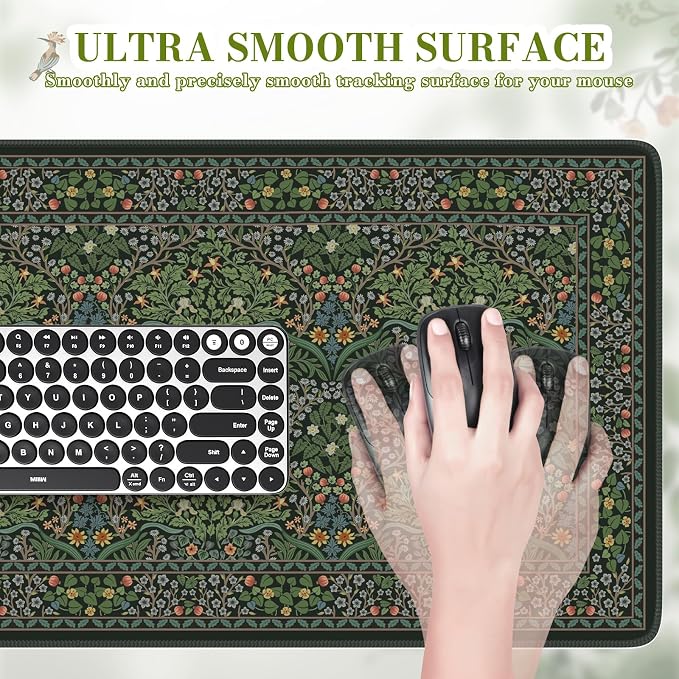 iCasso Retro Mouse Pad, Desk Pad Mat, Full Desk Large Mousepad, Green | 35.4x15.7in Anti-Slip Smooth Surface XXL Computer Pad with Stitched Edges for Home Office Organizer