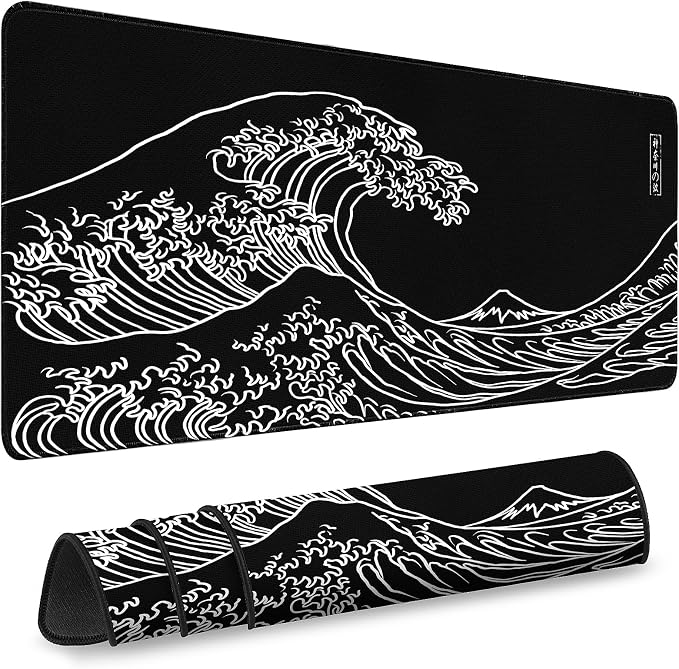 Gaming Desk Mat with Silky Smooth Surface & Exquisite Patterns,31.5x11.8 Inches Large-Sized Mouse Pad, Perfect for Extended Gaming,Work,and Home Office Decor (Kanagawa Waves 3)