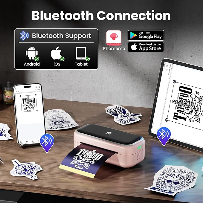 Phomemo TP31 Tattoo Stencil Printer, Mini Temporary Tattoo Maker with 30pcs Transfer Paper,Bluetooth Tattoo Machines Printers for Tattoo Beginners & Artists,DlY,Parties,Gifts,Pink