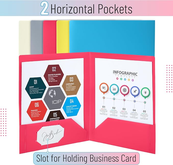 Mr. Pen- Plastic Folders with Pockets, 5 pcs | Aesthetic File Folder with Business Card Slot, 2-Pocket Folder, Back to School, Office, Filing Supplies