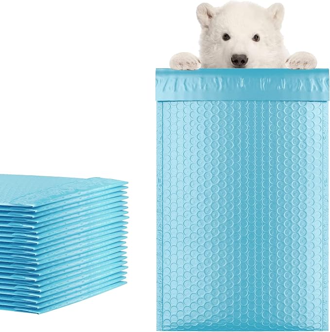 Poly Bubble Mailers, 10,5 x 16 Inch Light Blue Padded Mailers, Self Seal Shipping Envelopes, Lightweight Poly Mailer Bags, Waterproof Mailing Bags, Pack of 200