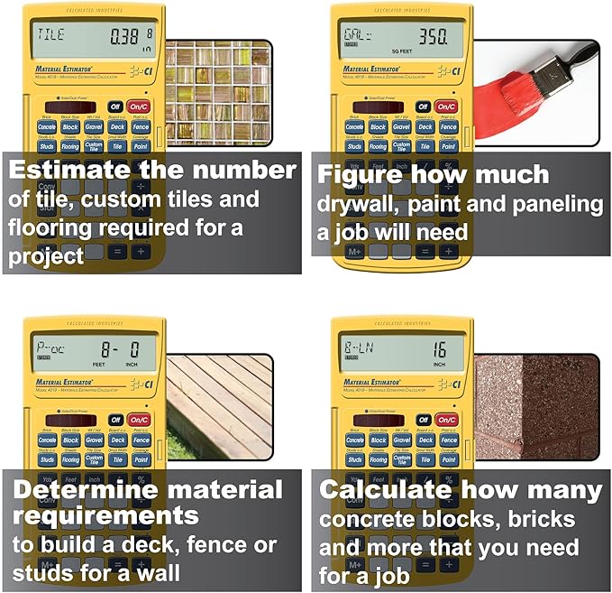 Calculated Industries 4019 Material Estimator Calculator | Finds Project Building Material Costs for DIY’s, Contractors, Tradesmen, Handymen and Construction Estimating Professionals,Yellow