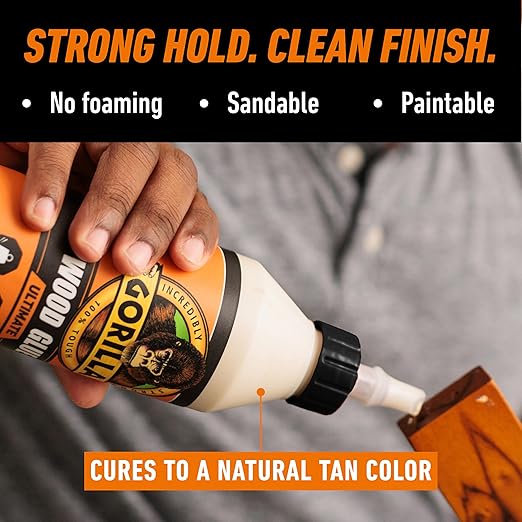 Gorilla Ultimate Waterproof Wood Glue, Natural Wood Color, 18 Ounce (Pack of 2) - Waterproof for Indoor or Outdoor Projects and Repairs