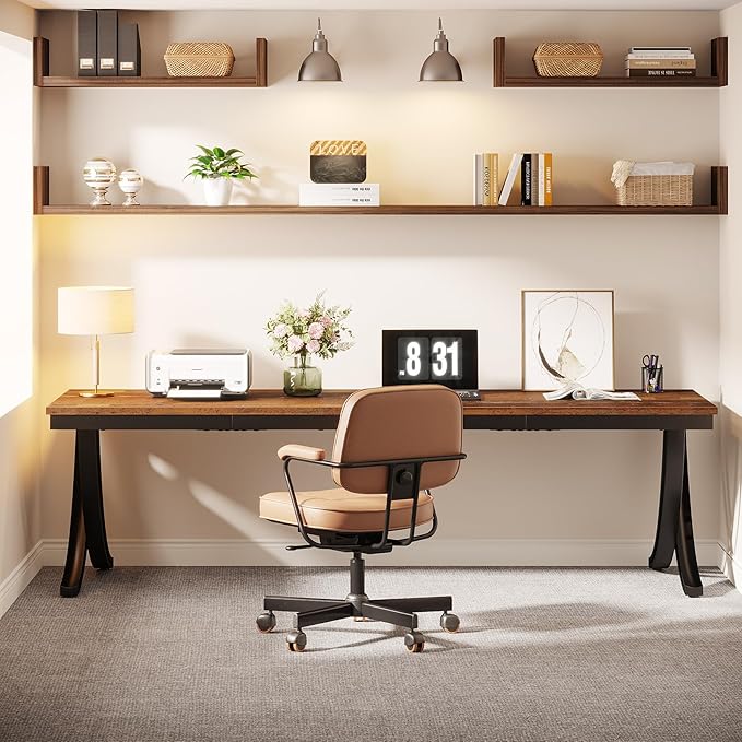 Tribesigns 2 Person Office Computer Desk, 78.7-Inch Extra Long Desk, Large Double Desk for Two People, Workstation Work Desk for Home Office with Stylish Legs (Brown)