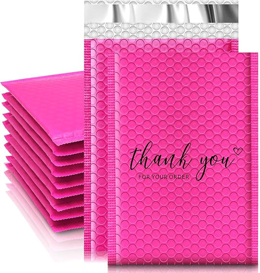 JinRuiKJ Bubble Mailers 4x8" 50 Pack, Padded Envelopes, Strong Adhesion Padded Mailers, Cushioning Padded Shipping Envelopes for Jewelry, Makeup - Rose Red