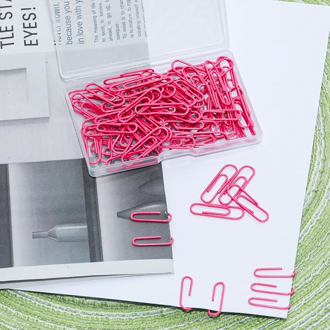 100 Pcs Rose Red Paper Clips, 1.1 Inch (28mm) Colorful Paperclips | Vinyl Coated, Colored Paper Clips, Rust Proof, for Office, School, DIY, Bookmarks and Document Organization
