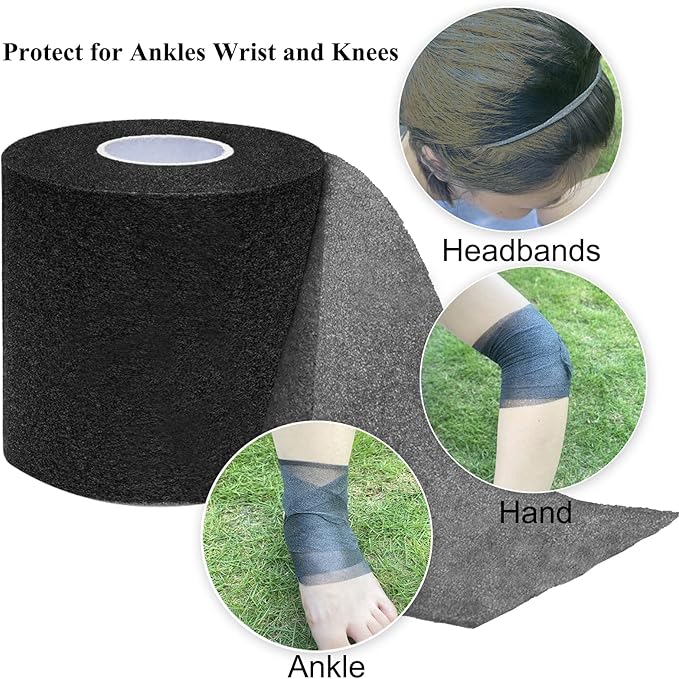 Pre Wrap Tape Athletic,3 Rolls X 22 Yards Black Prewrap,Headbands for Hair,Foam Underwrap Sports Wrap