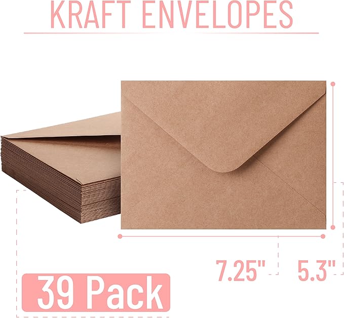 Mr. Pen- Kraft Envelopes, 39 Pack, 5 x 7 Inch, A7 Envelopes, Brown Envelopes, Card Envelopes, Kraft Paper Envelopes, Invitation Envelopes, Postcard Envelopes