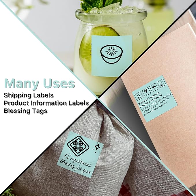Square Thermal Label Stickers, 2"x2" (50.8mm x 50.8mm) Compatible with Multiple Thermal Printers Self-Adhesive Square Direct Strong Adhesive Thermal Labels, Green, 500 Sheets/Roll