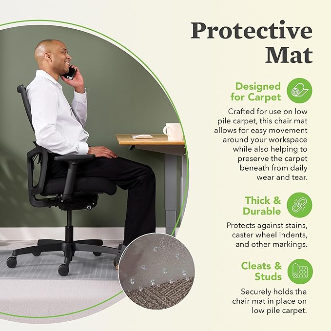 HON Office Chair Mat for Carpet, Computer Desk Chair Mat for Carpeted Floors, Easy Glide in Office or Home with Extended Lip (36” x 48”)