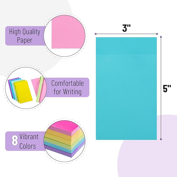 Mr. Pen- Sticky Notes, 3”x5”, 8 Pads, 640 Sheets, Colorful Large Sticky Notes, Stocky Notes for Bible Journaling