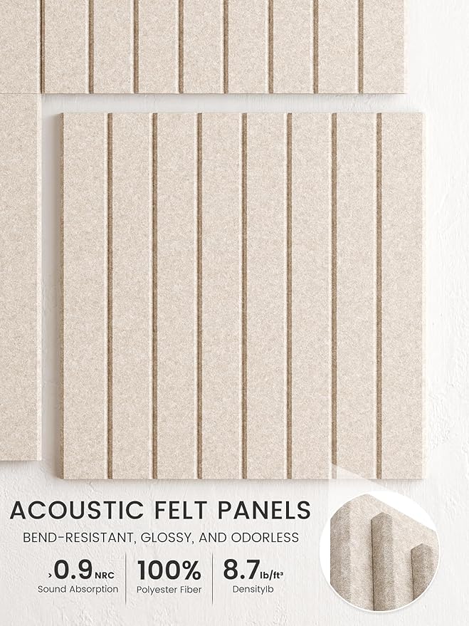 Bumusty Large Cork Board Alternative-48 x 36" Felt Bulletin Board Tiles, with 30 Pushpins, 70 Adhesive Tabs, 12-Pack Slat Wall Paneling, Cork Boards for Office Push Pin Board Felt Board-Oatmeal