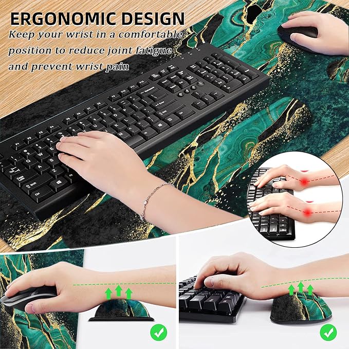 Large Mouse Pad with Wrist Rest, 4-in-1 Wrist Rest for Keyboard and Mouse | Non-Slip Waterproof Desk Mat Set, 35.4"x15.7" Desk Mat+Keyboard Wrist Rest+Mouse Wrist Support+Cup Coaster for Home Office