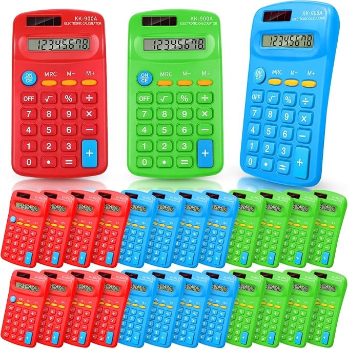 Flutesan 30 Pack Pocket Calculator,Green, Red, Blue | Mini 4 Function Calculators, for Students Kids, Small Battery Powered Bulk, Basic Handheld, for School Classroom Home Office