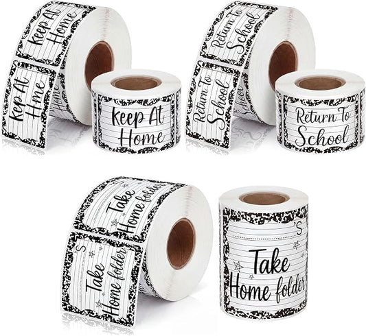 600 Pcs Take Home Return to School Labels,Composition Notebook | 3 Rolls Thermal Printed, Student Homework Folder Stickers, Keep at Home Label, Classroom Office Organization