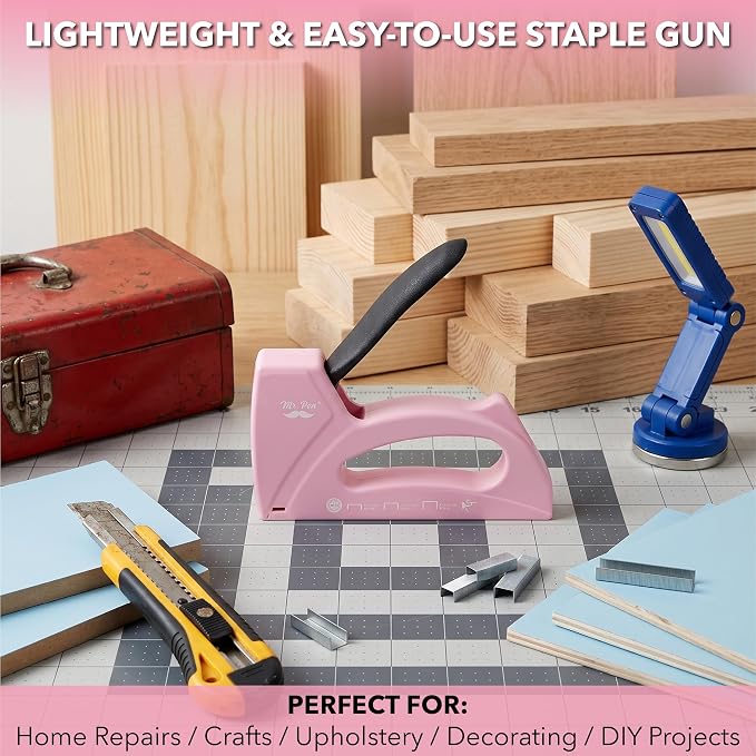 Mr. Pen- Light Duty Staple Gun with 2100 Staples and Staple Remover | 1/4, 5/16, 3/8 Inch, Pink, Stapler Gun for Wood, Upholstery, Fabric, Crafts, DIY and Decoration