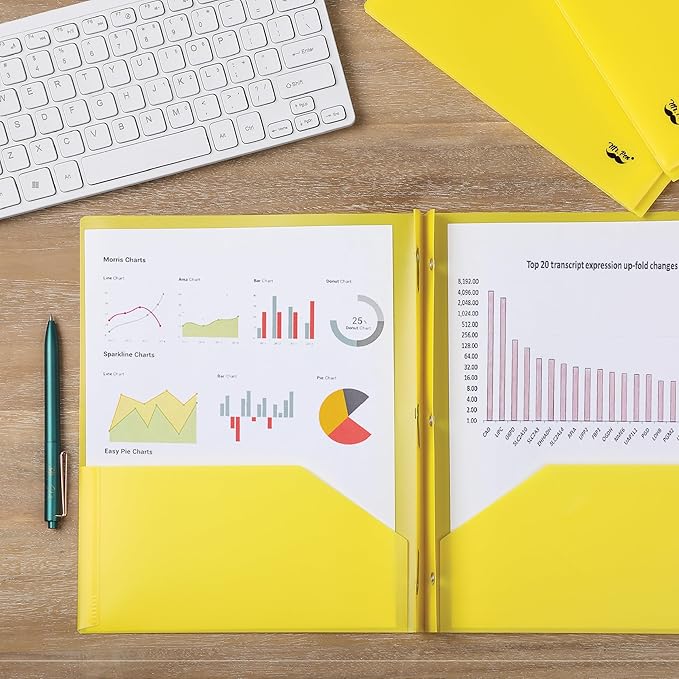 Mr. Pen- Plastic Folders with Pockets and Prongs, 48 Pack, Letter Size, Yellow, Flexible Plastic Folders with Prongs and Card Slot
