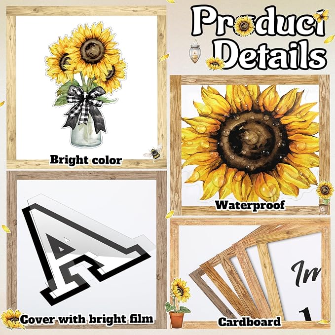 Qilery Sunflower Faith Bulletin Board Decor Cardstock Religious Cutouts | Sunflower Bulletin Board Borders & Letters, Christian Office Inspirational & Church Classroom Decor Kit, Adhesive Dots