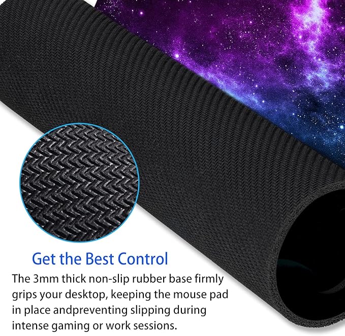 Galaxy Mouse Pad 9.5x7.9 inch, Blue Purple Nebula Space Design, Non-Slip Rubber Base, Washable Office Computer Pad for Desktop Laptop, Sci-Fi Gamer Decor