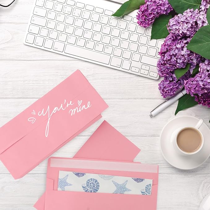 50 packs #10 Business envelopes, pink envelopes, self-sealing standard envelopes, suitable for personal and business, checks, mailing letters, invoices (41/8x9/2 inches)