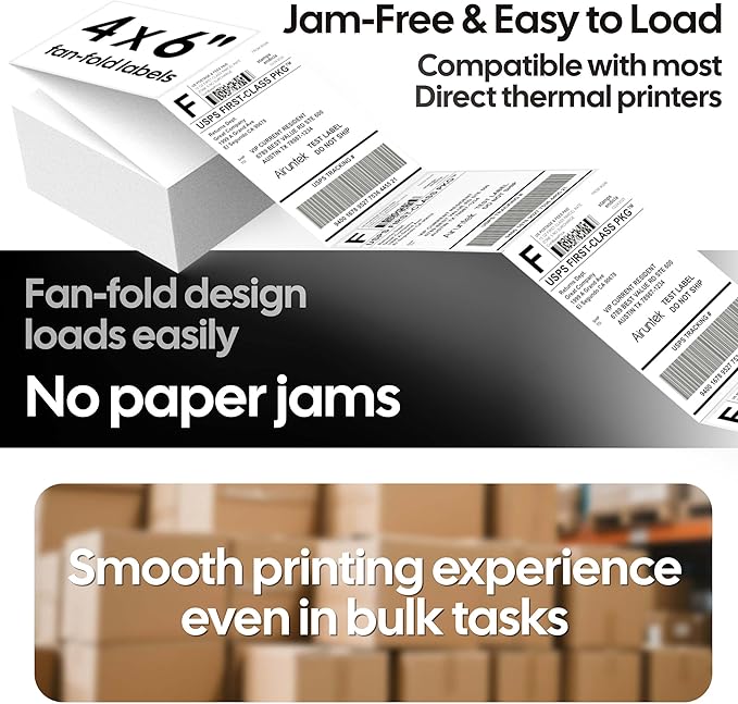 4x6 Thermal Labels, 500 Fanfold Labels, Perforated & Strong Adhesive, Compatible with Direct Thermal Printers for USPS UPS FedEx DHL Address Shipping Label