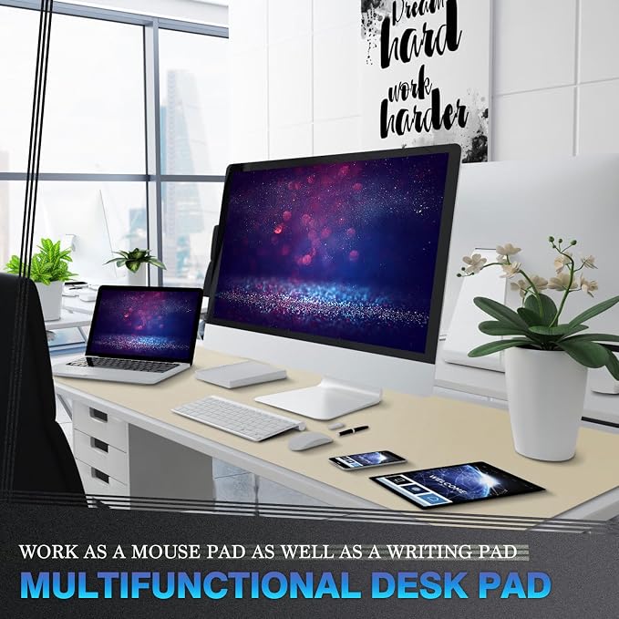 K KNODEL Extra Large Desk Mat, Leather Mouse Pad (47.2"x23.6", Ivory Cream) | Desk Pad, Keyboard Pad, Computer and Laptop Mat, Desktop Protector and Cover, Writing Pad and Blotter for Home Office