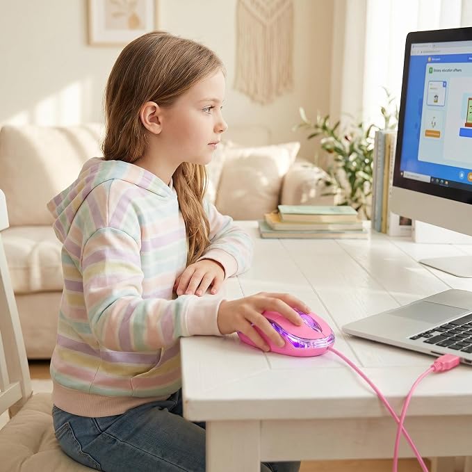SOON GO Pink Mouse,Computer Mouse,with 1.5m Pink USB Cable - Compatible with Windows, Linux, Mac, Laptop, PC & Desktop - Ideal for Office, Home, Business, School, Kids & Women