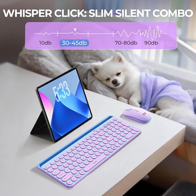 seenda CTU-301 Bluetooth Keyboard and Mouse Combo for iPad,Blue&Purple | Bluetooth+2.4G combo with tablet holder, full-size keys and quiet clicks for iPad, iPhone, Mac, Windows and Android.