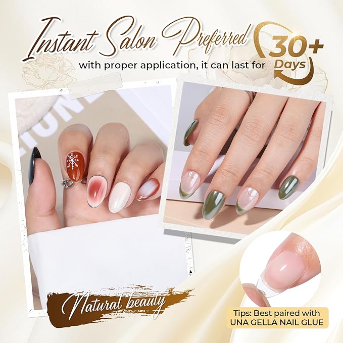 UNA GELLA Short Oval Almond Fake Nails 504pcs Press on Nails Pre-shape Short Almond Round Gel Nail Tips for Full Cover Acrylic False Nails For Nail Extension Home DIY Salon 12 Sizes False Gelly Tips