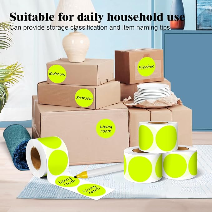 PARLAIM 2 Inch Round Adhesive Color-Code Dot Stickers,4Rolls/2000 per Rolls dots Label Dispenser Box, Circle Stickers Label Inch Coding Labels (Fluorescent Yellow)