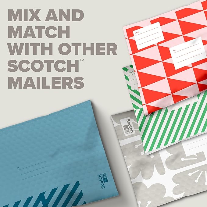 Scotch Poly Bubble Mailers, Assorted Red Designs, Size 2 Small, 8.5 in x 11 in, 4 Mailers