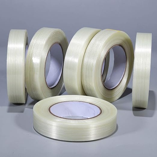 Valley'sYuMiao 6 Pack,Filament Strapping Tape, 1in×60yds, Mono Fiberglass Transparent Reinforced Packing, Heavy Duty Wearproof Tape, 5.5mils