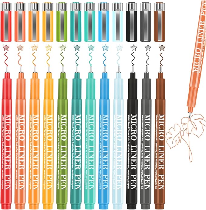 12 Colors Micro Waterproof Fine Point Pen